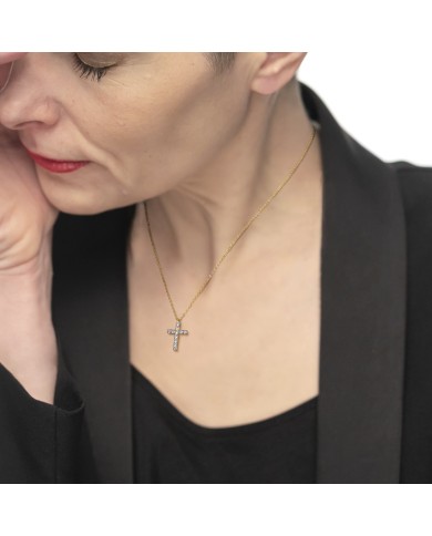 Collana croce pendente 1,4cm con zirconi