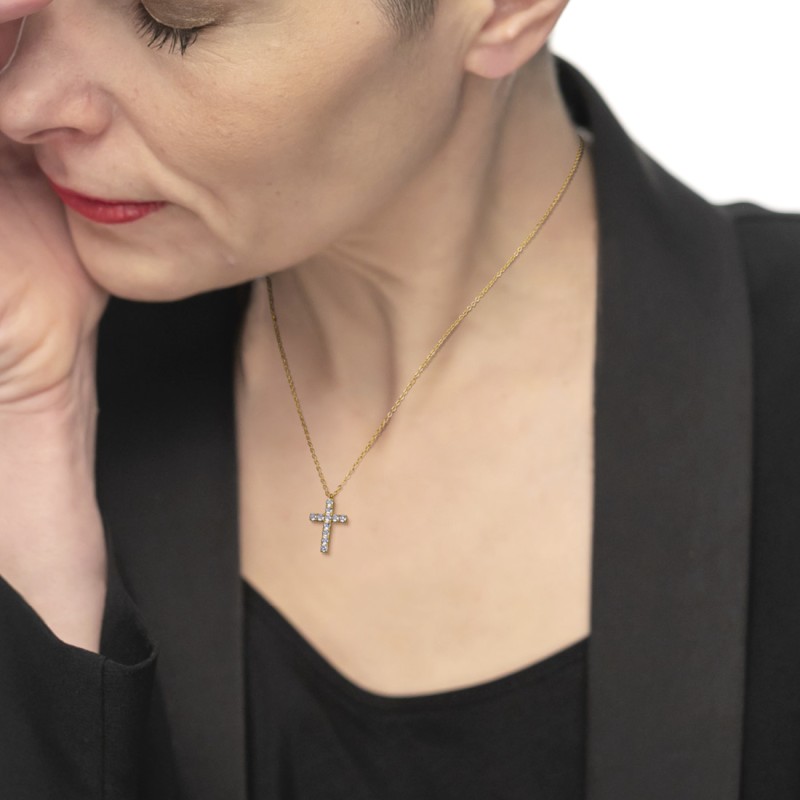 CO CON CROCE PENDENTE CON 1,40CM CZ BIANCO