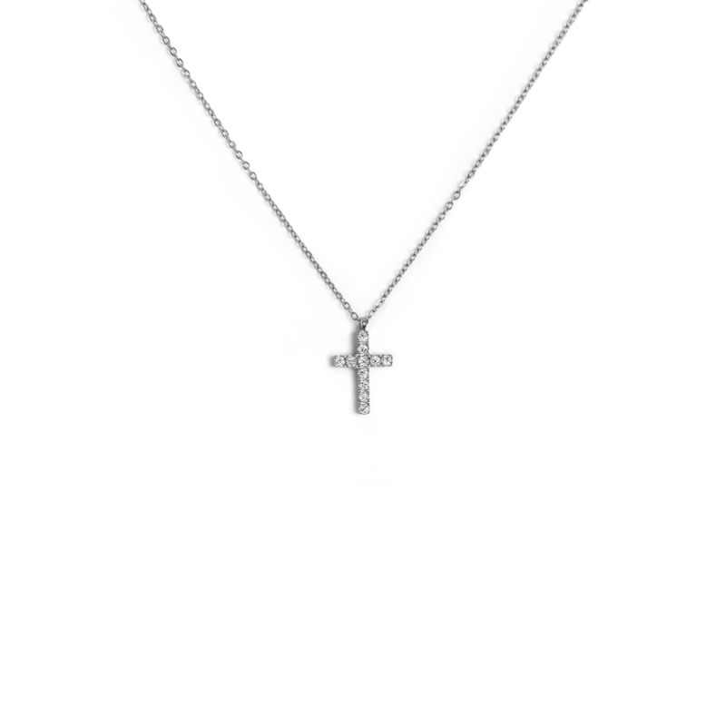 Collana croce pendente 1,4cm con zirconi