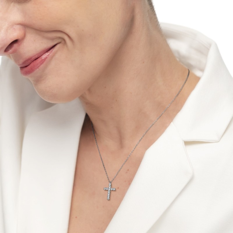 Collana croce pendente 1,4cm con zirconi