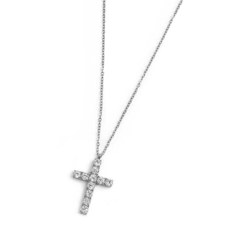Collana croce pendente 2,6cm con zirconi