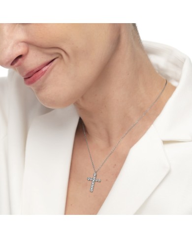 Collana croce pendente 2,6cm con zirconi