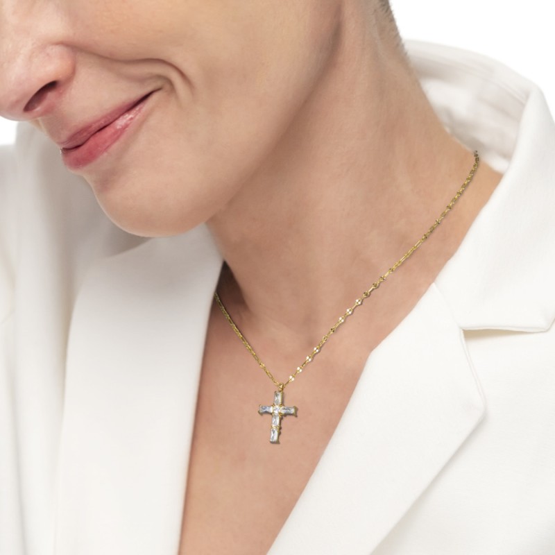 CO ACCIAIO CON CROCE PENDENTE CON CRIST BAGUETTE