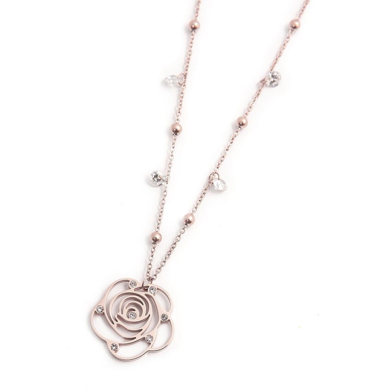 Collana con pendente rosa con cristalli
