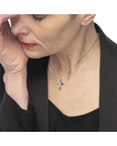 Collana croce pendente con cristalli baguette