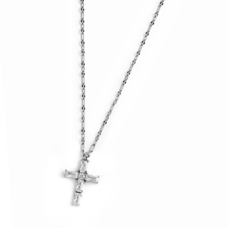 CO ACCIAIO CON CROCE PENDENTE CON CRIST BAGUETTE