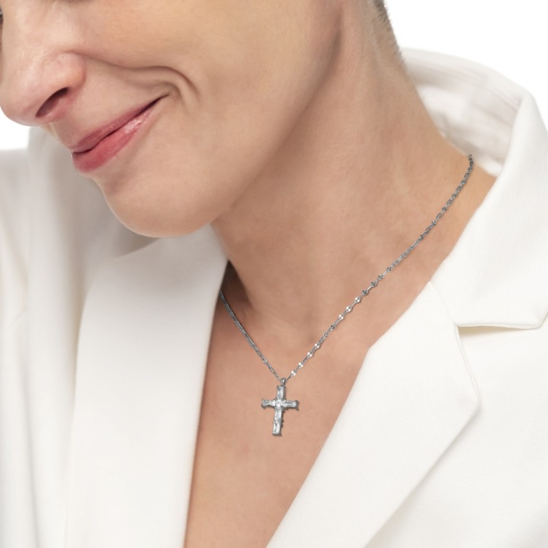Collana croce pendente con cristalli baguette