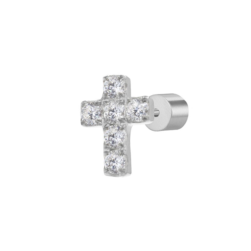 Orecchino a lobo con croce pendente con zirconi