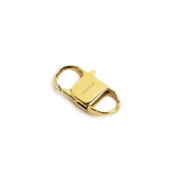 S.STEEL GOLD IP LOCK 32MM S.steel gold ip lock, size 32*14,30 mm, with on the top logo MarlÃ¹ by etching.Materials: s.steel, g