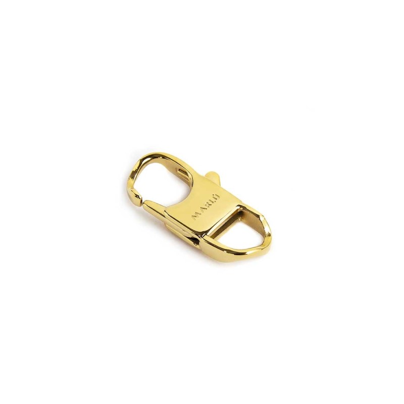 S.STEEL GOLD IP LOCK 25,20MM S.steel gold ip lock, size 25,20*9,40 mm, with on the top logo MarlÃ¹ by etching.Materials: s.ste