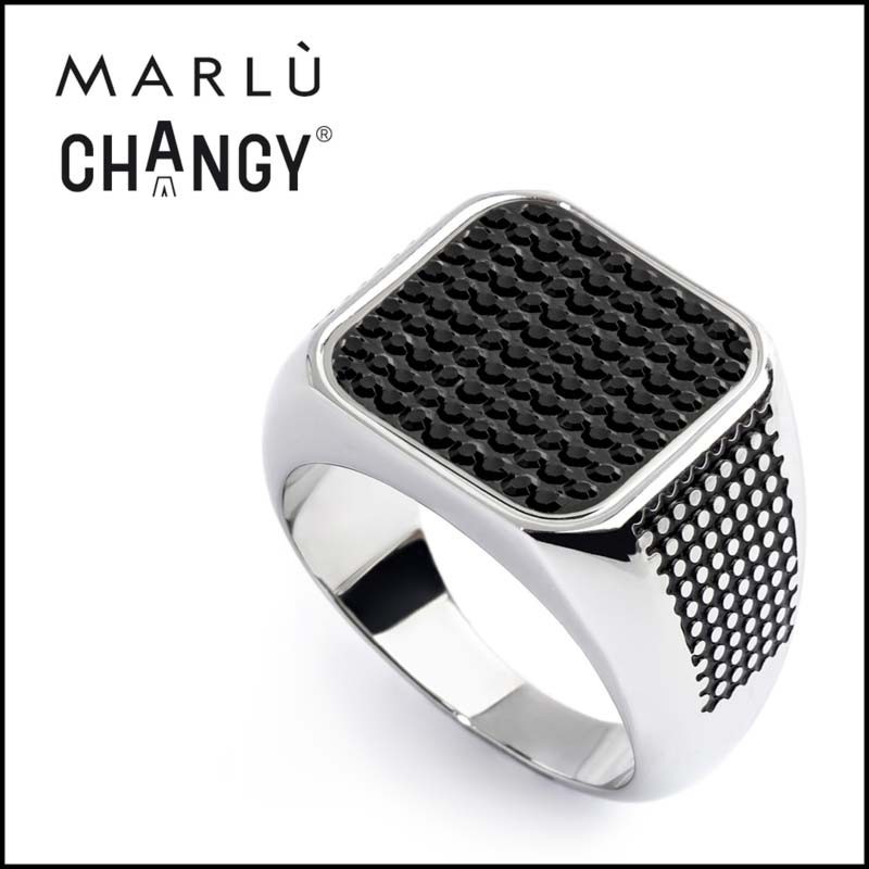 Anello changy quadrato con piastrina cristalli neri