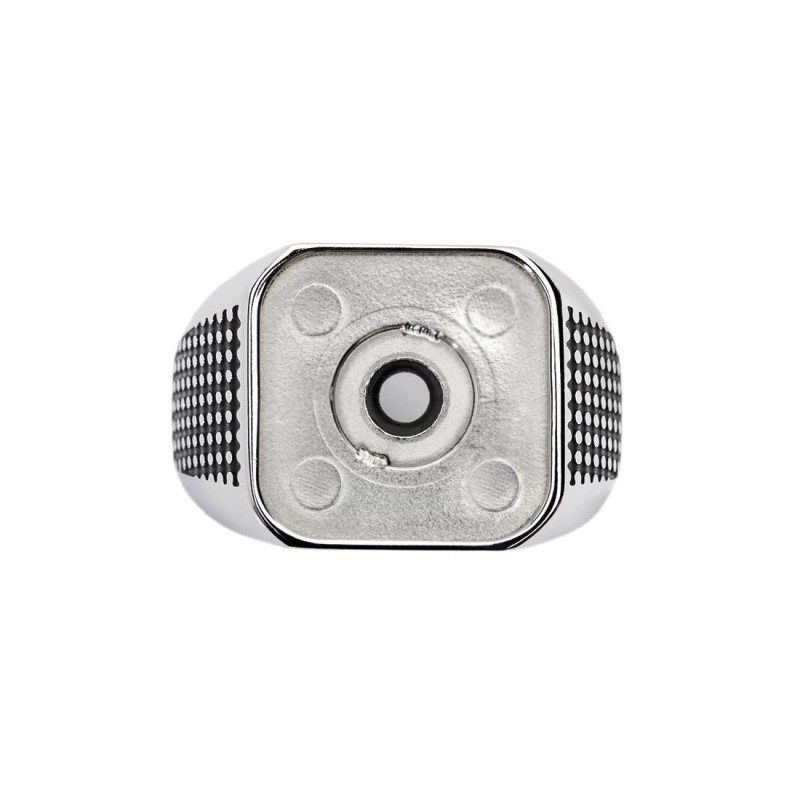 Anello changy quadrato con piastrina cristalli neri