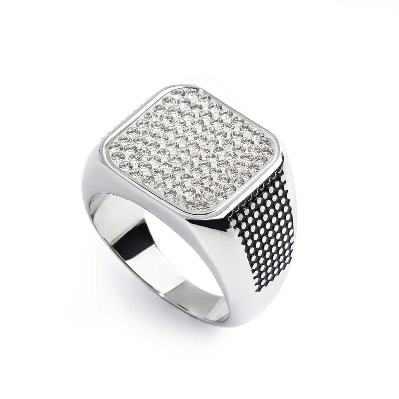 Anello changy quadrato con piastrina cristalli neri