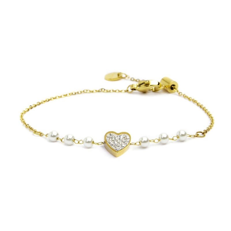Bracciale cuore cristalli con perle