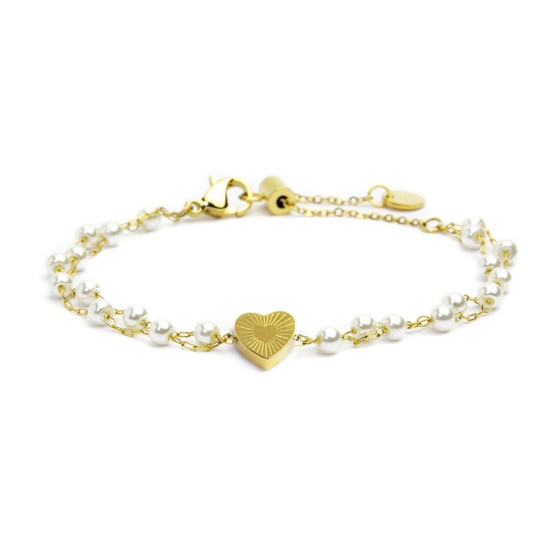 Bracciale cuore cristalli doppia catena con perle