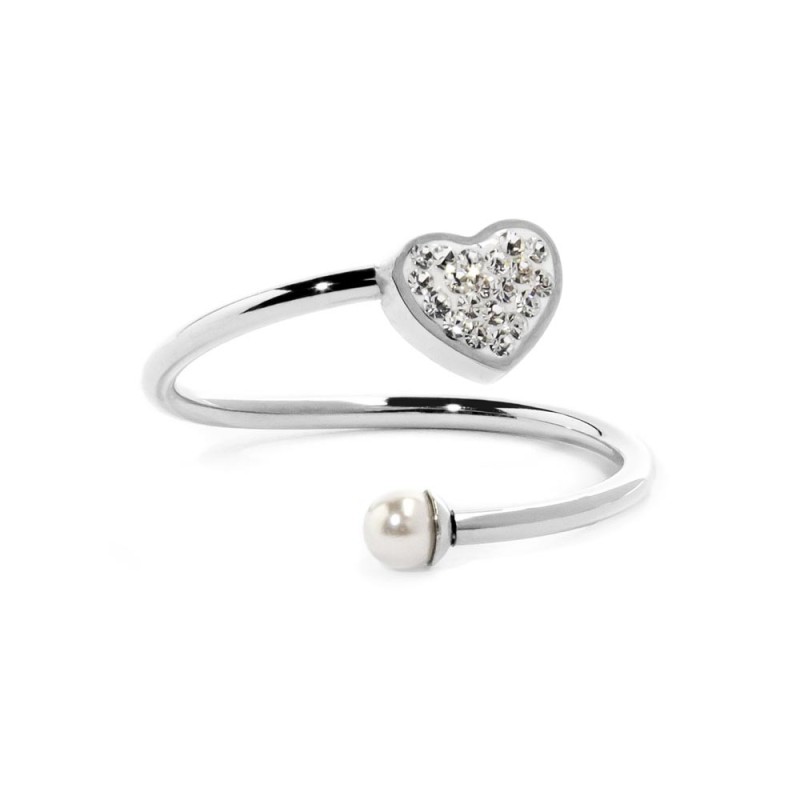Anello cuore con cristalli e perla