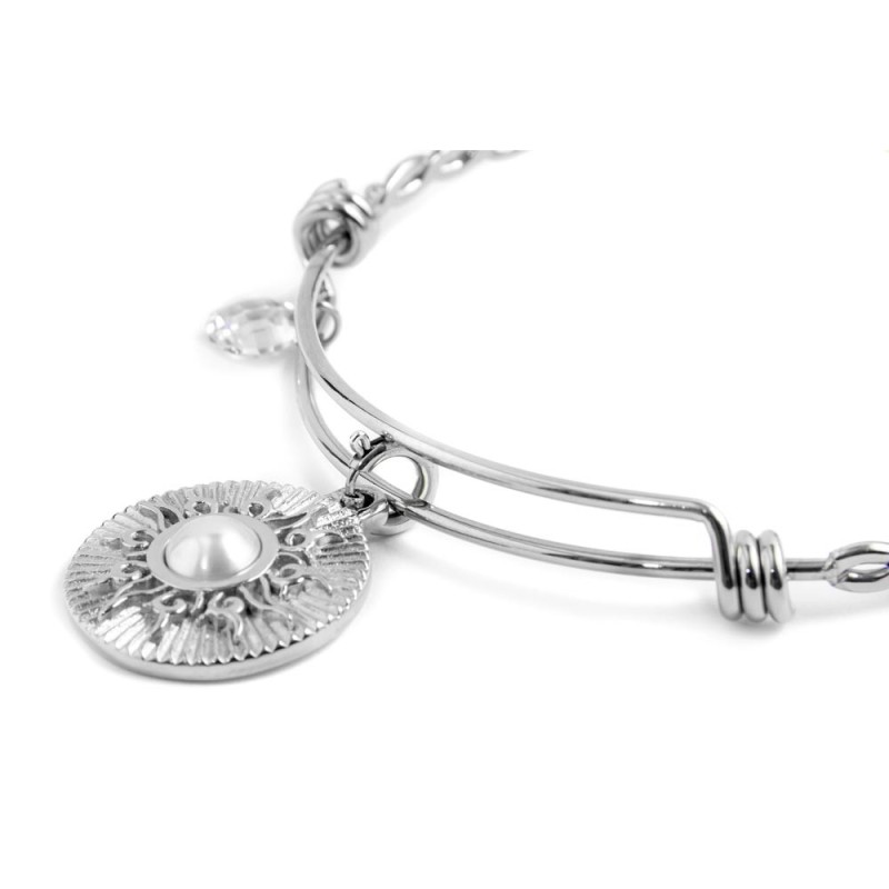Bracciale rigido sole pendente con perla