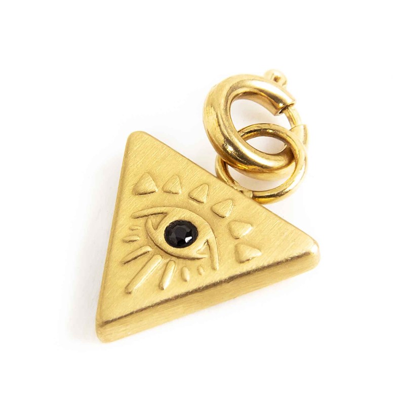 MATT CH TRIANGULAR EYE BLACK CRY matt charm triangular shape 12.40mm (included the welded ring)*10.13mm, with thickness 1.30 mm.