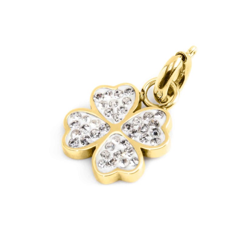 Charm quadrifoglio con cristalli