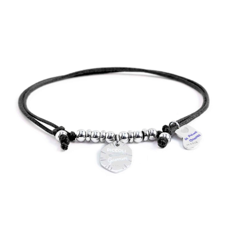 BRACELET COTT STRING 2 CHARM Bracelet cotton string with thickness 1.20 mmm with s.steel beads 4*2.90mm, with 2 charms with enam