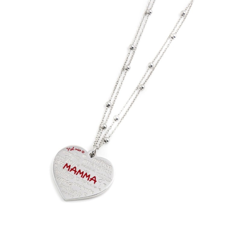 S.STEEL HEART NECKLACE DUOBLE CHAIN S.Steel 30 mm heart necklace with red and white enamel. Double "O"chain 1.5 mm thickness wit