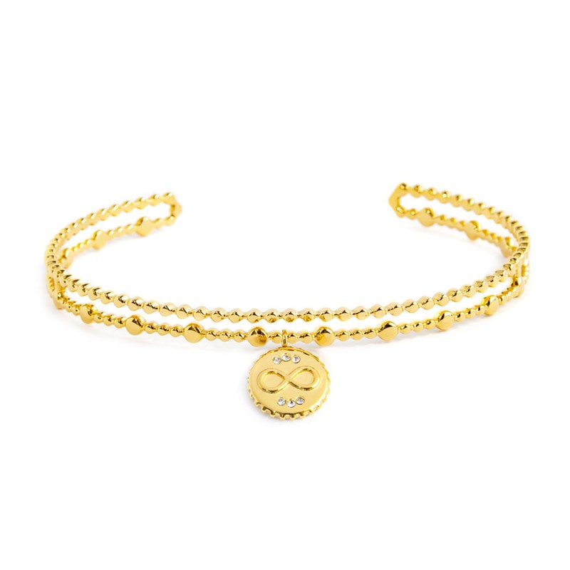 S.S.GOLD IP DOUBLE BANGLE WITH MEDAL S.steel gold ip double bangle size 57 mm (major axis)*48 mm (minor axis), the first texture