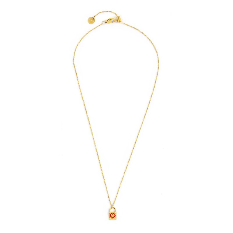 S.S. G.IP NECKLACE PADLOCK PEND WITH RED CRYSTALS S.steel gold ip necklace cross chain, 1 mm width, 0,27 mm thickness, with padl