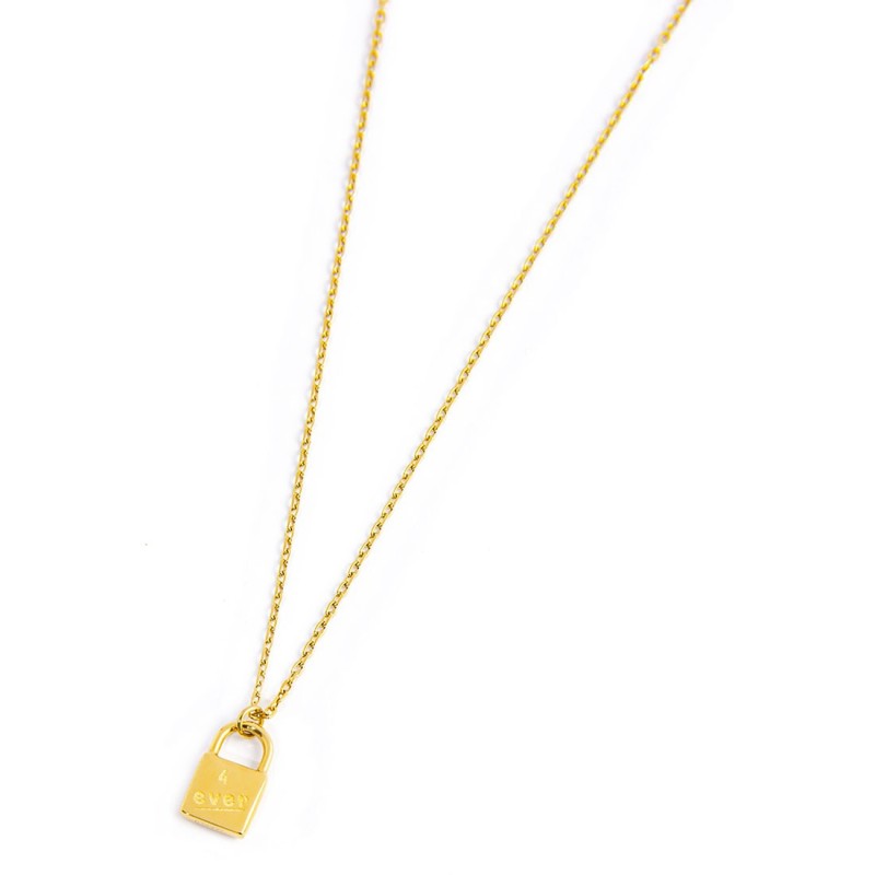 S.S. G.IP NECKLACE PADLOCK PEND WITH RED CRYSTALS S.steel gold ip necklace cross chain, 1 mm width, 0,27 mm thickness, with padl