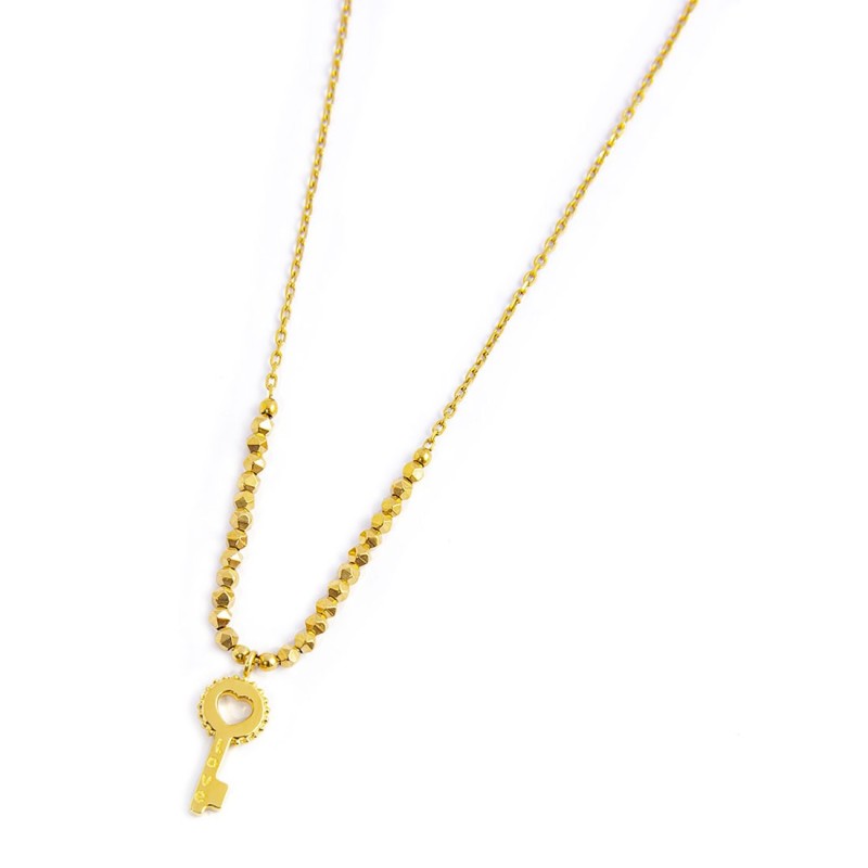 S.STEEL GOLD IP NECKLACE WITH HEMATITE AND KEY PENDANT S.steel gold ip necklace main chain is "O" chain, 1,20 mm width, 0,26 mm