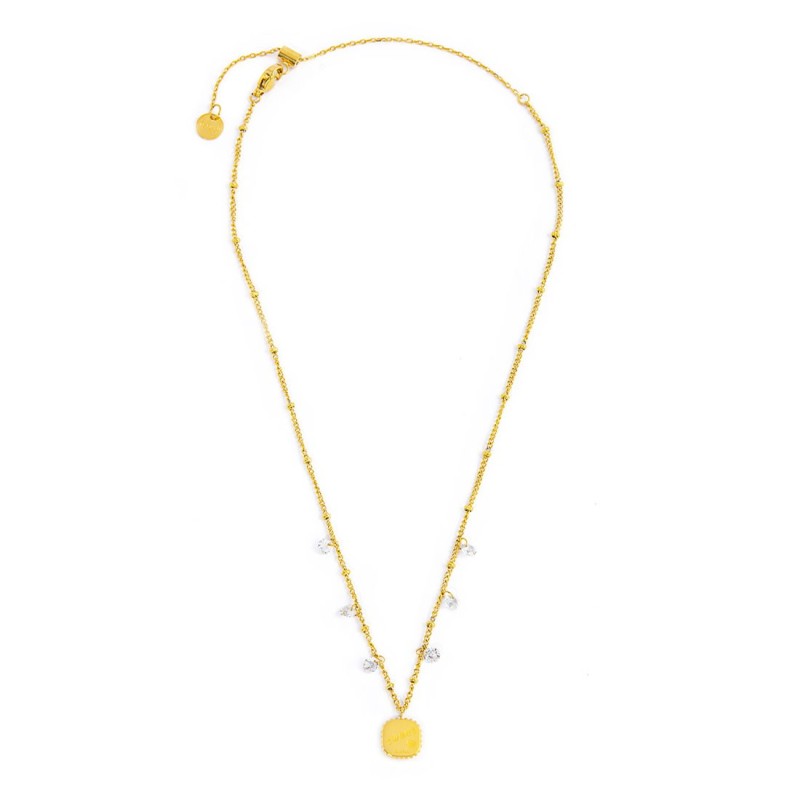 S.S GOLD IP NECKLACE WITH BALLS, CZ STONES AND SQUARED PEND S.steel gold ip necklace with market balls grumetta chain 1,40 mm wi