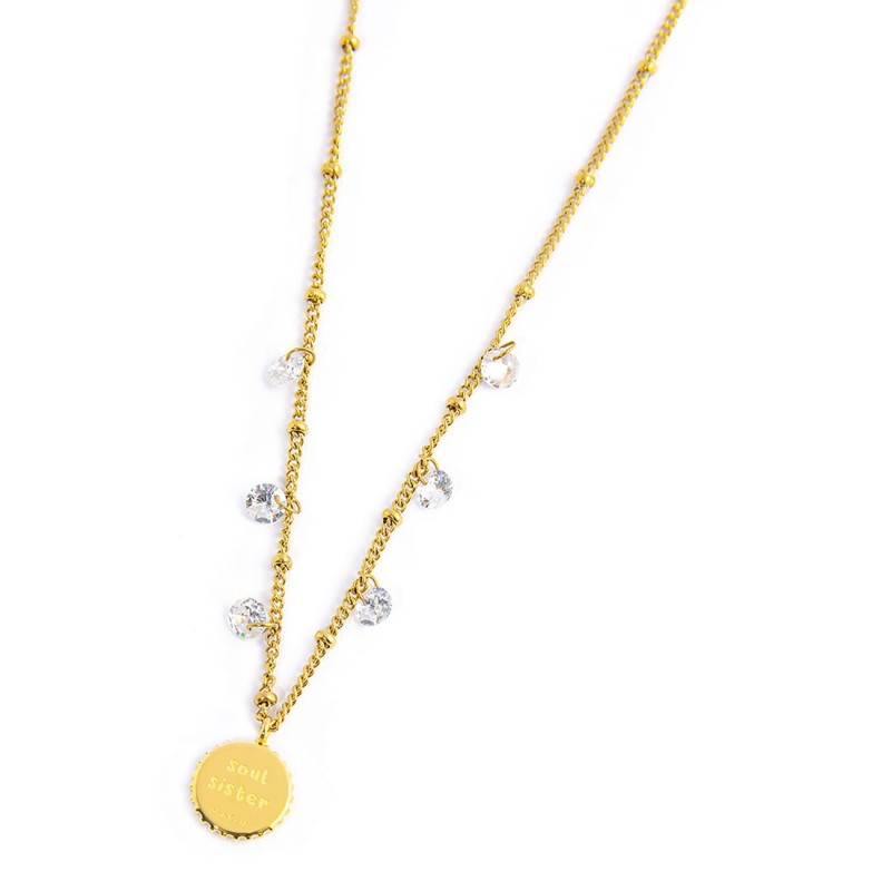 S.S GOLD IP NECKLACE BALLS AND CZ STONES CHAIN WITH MEDAL PEND S.steel gold ip necklace market balls grumetta chain 1,40 mm widt