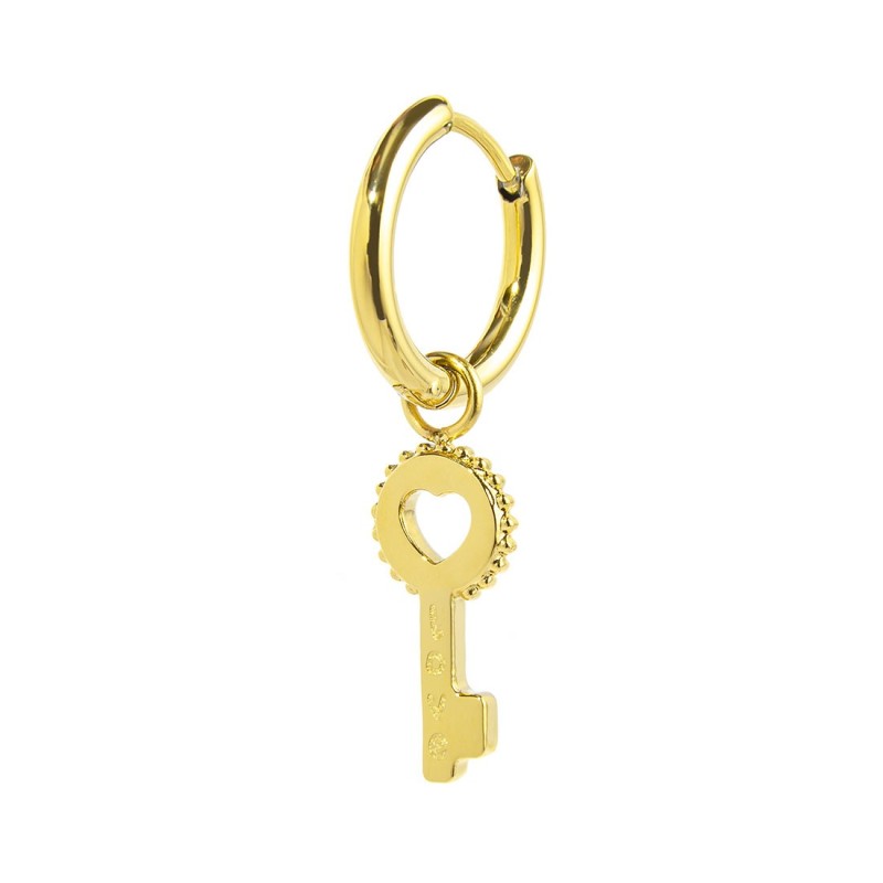S.S. GOLD IP SINGLE ROUND EAR WITH KEY PENDANT S.steel gold ip single round earring with pressure closure, 14,70 mm diameter, 2