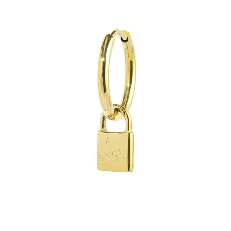 S.S.GOLD IP SINGLE ROUND EAR WITH PADLOCK PEND S.steel gold ip single round earring with pressure closure, 16,30 mm diameter, 2