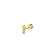 S.S.GOLD IP SINGLE EAR KEY WITH WHITE CRYSTALS S.steel gold ip single earring with key shape by stamping, 4,67*9,14 mm, 1,50 mm