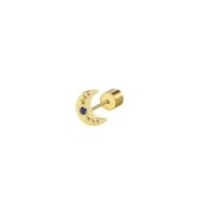 S.S. GOLD IP SINGLE EAR HEART WITH BLUE CZ STONE S.steel gold ip single earring with moon shape by stamping, size 7*7,42 mm, 1,9
