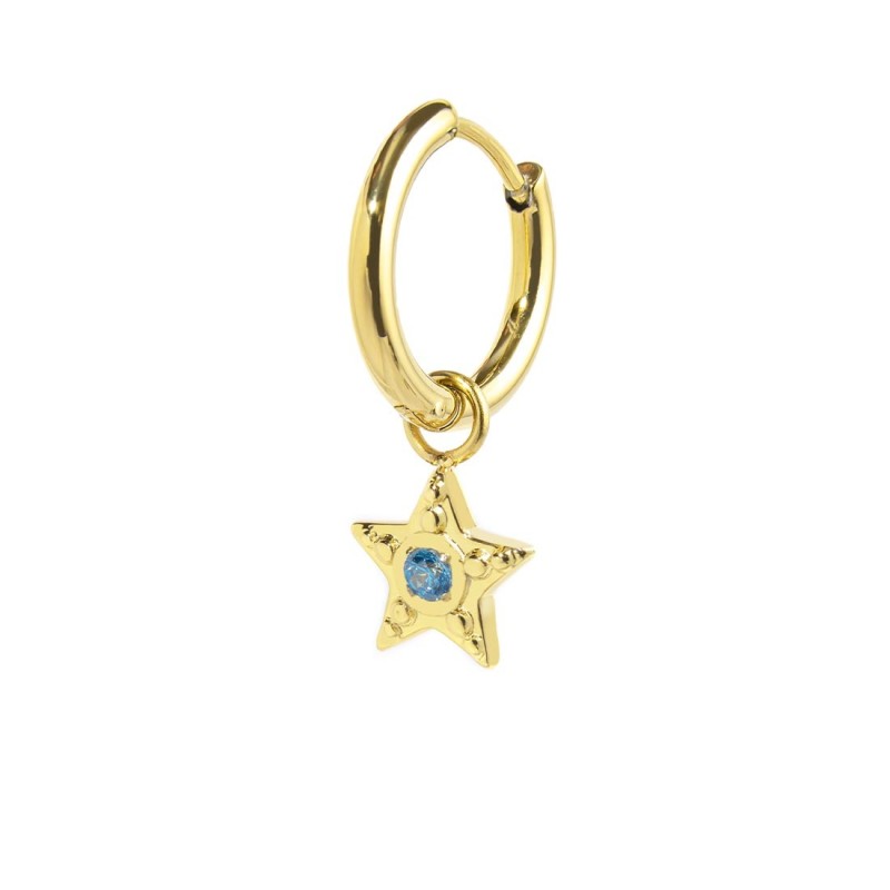 S.S. GOLD IP SINGLE ROUND EARRING WITH STAR PEND S.steel gold ip single round earring with pressure closure, 14,40 mm diameter,