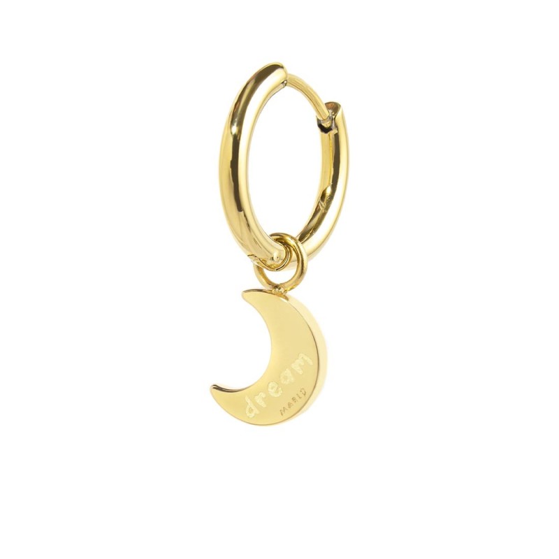 S.S.GOLD IP SINGLE ROUND EARRING WITH MOON PEND S.steel gold ip single round earring with pressure closure, 15,90 mm diameter, 2