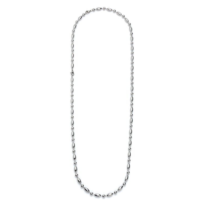 RICE AND BALL CHAIN S.Steel rice and ball chain of 6 mm size and 75+15 cm lenght with NamastÃ© tag