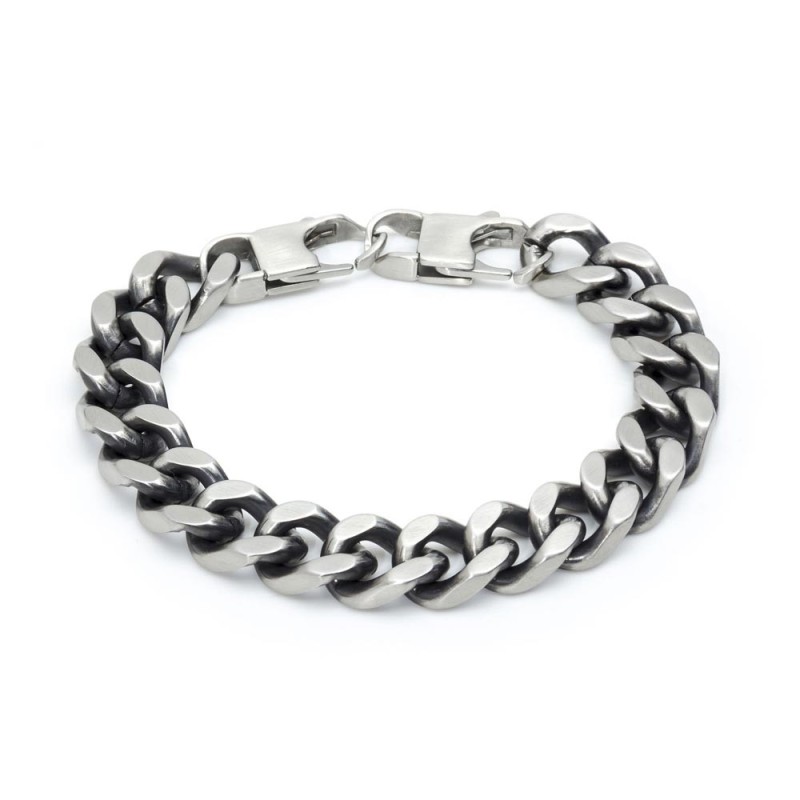 S.S. BRUSHED CHAIN BRACELET BLK OIL Brushed s.steel 3.5mm chain bracelet L 21cm with double locks and black oil finishing MTR25