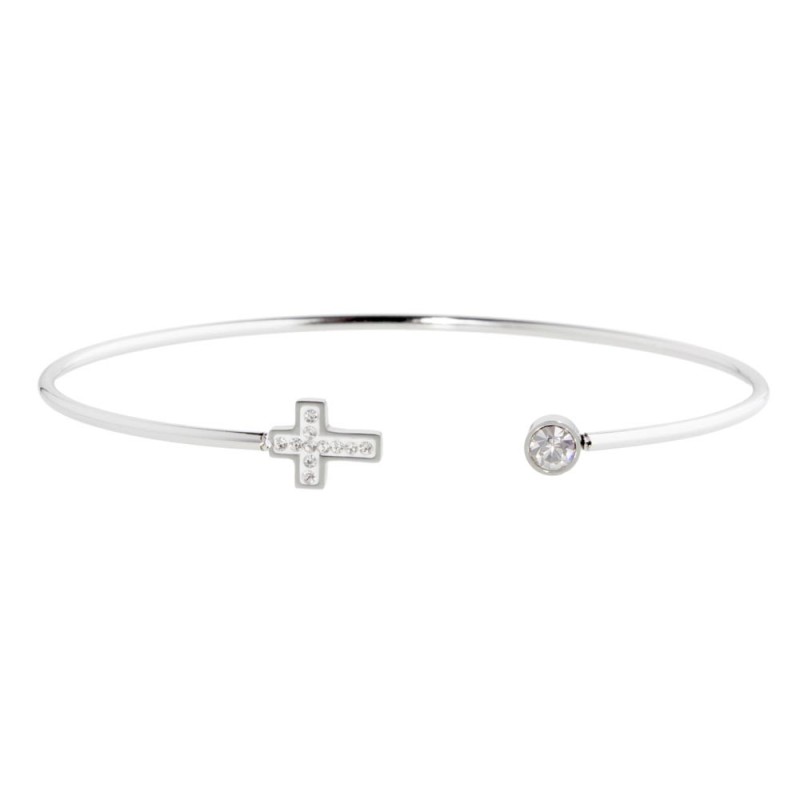 S.STEEL CROSS BANGLE WITH CRYSTALS 316 S.STEEL OPEN BANGLE WITH 1 MM ROUND WIRE. DISTANCE BETWEEN 2 ENDS MUST BE 1 CM. ONE END W