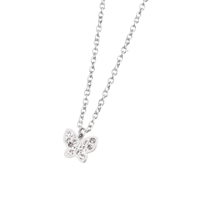 316L  NECKLACE BUTTERFLY WITH STONES 316 S.STEEL NECKLACE 8.5*7*1.5 MM BUTTERFLY WITH CLAY AND RHINOSTONES,1.6MM BALL CHAIN IN