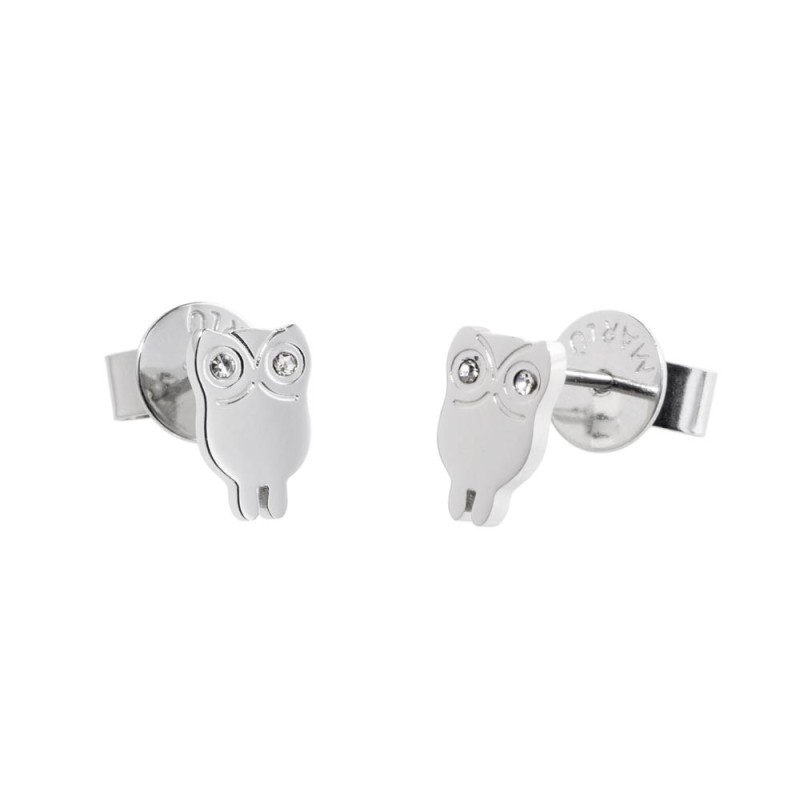 S.STEEL OWL EARRINGS WITH CRYSTALS 316 S.STEEL EARRINGS WITH 8.12*5.28*1.5 MM "OWL" WITH 2 CRYSTAL RHINESTONES IN EYES. LASER LO