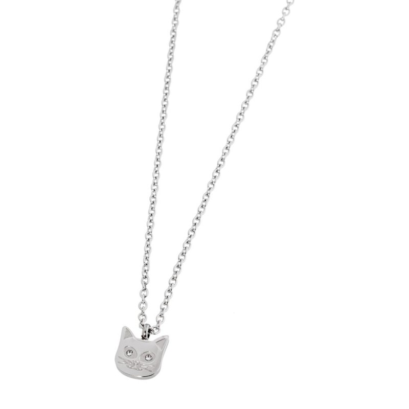 S.STEEL CAT NECKLACE WITH CRYSTALS 316 S.STEEL NECKLACE, 6.88*8.11*1.5 MM "CAT" WITH 2 CRYSTAL RHINESTONES IN EYES. 0.4 MM "O" C