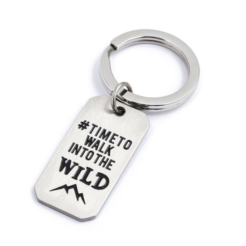 S.STEEL KEYRING WALK INTO THE WILD 316L S.Steel keyring matt finishing, black enamel walk into the wildTMT 09