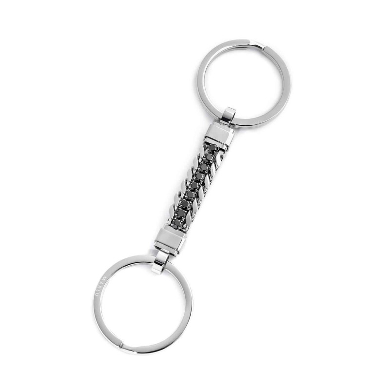 S.STEEL KEYRING WITH DOUBLE RING WITH INSERT WITH TENNIS CHAIN S.steel keyring with double ring and insert. Keyrings with 28 mm