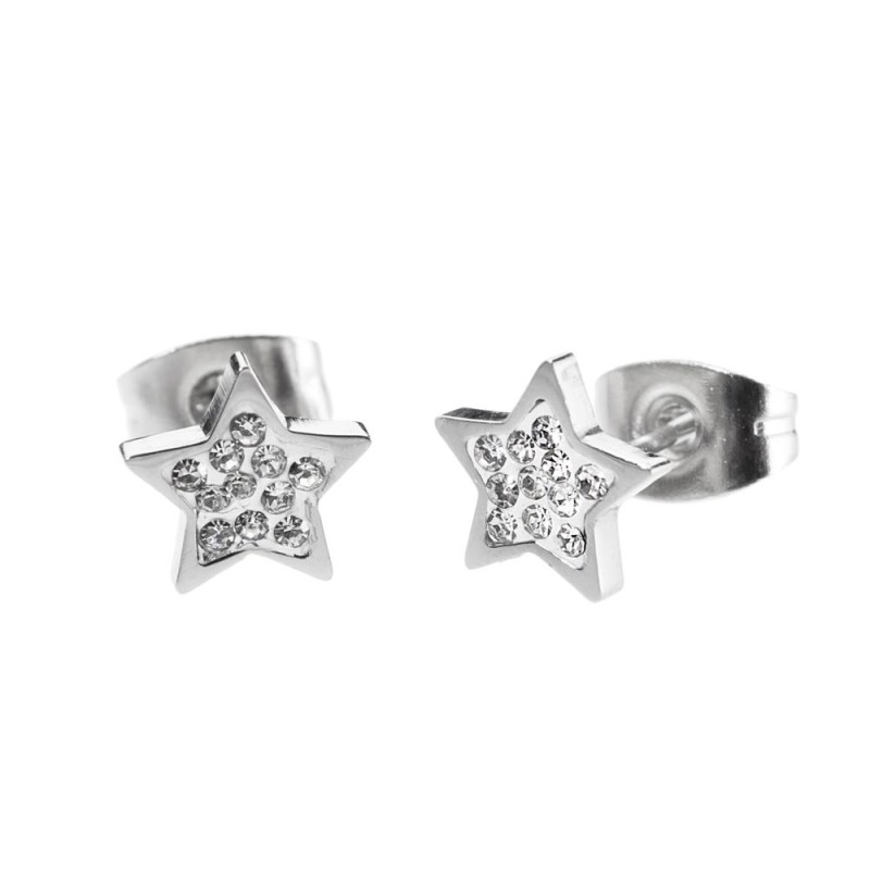 316L S.STEEL EARRING STAR WITH STONES 316 S.STEEL EARRINGS WITH 7*1.5 MM STAR,STAR WITH CLAY AND RHINESTONES