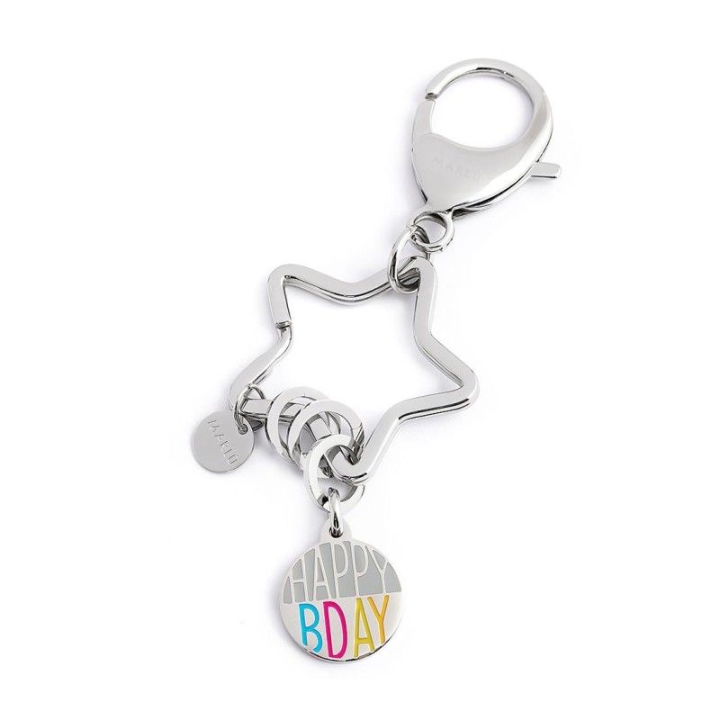 S.STEEL KEYRING STAR WITH RINGS Polished s.steel keyring star shape with 35,05*35,30 mm, 2,70 mm width, 3,30 mm thickness, with