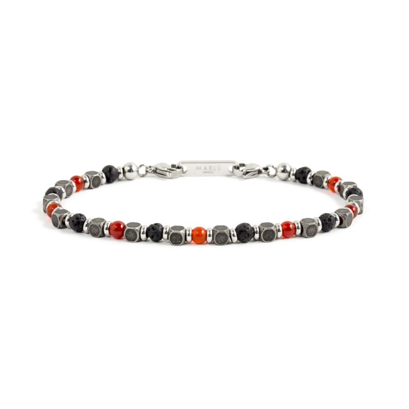 Bracciale corniola rossa e pietra lavica