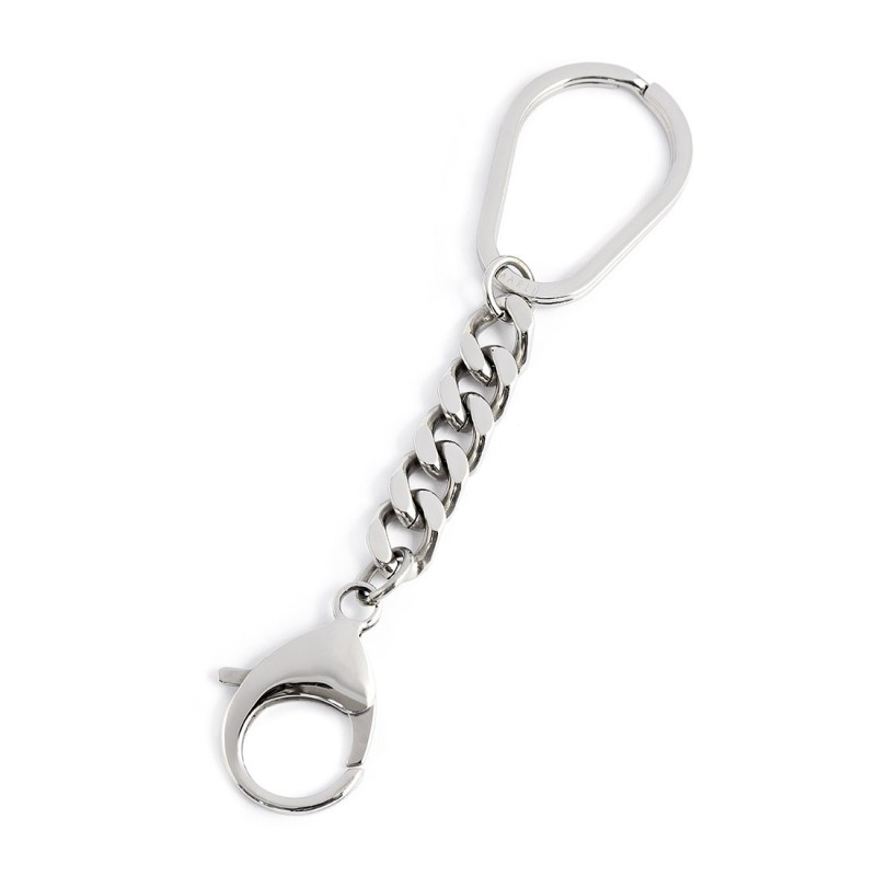 S.STEEL DROP KEYRING WITH GRUMETTA CHAIN AND LOCK Polished s.steel drop keyring 27,60*39,60 mm, 3 mm width, 3,10 mm thickness, l