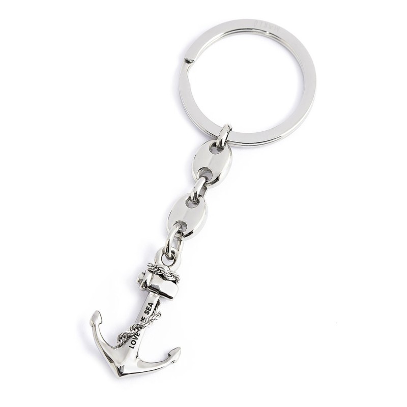S.STEEL KEYRING 30MM WITH MARINE CHAIN AND ANCHOR PENDANT Polished s.steel keyring 30,00 mm diameter, 2,70 mm width, 2,40 mm thi